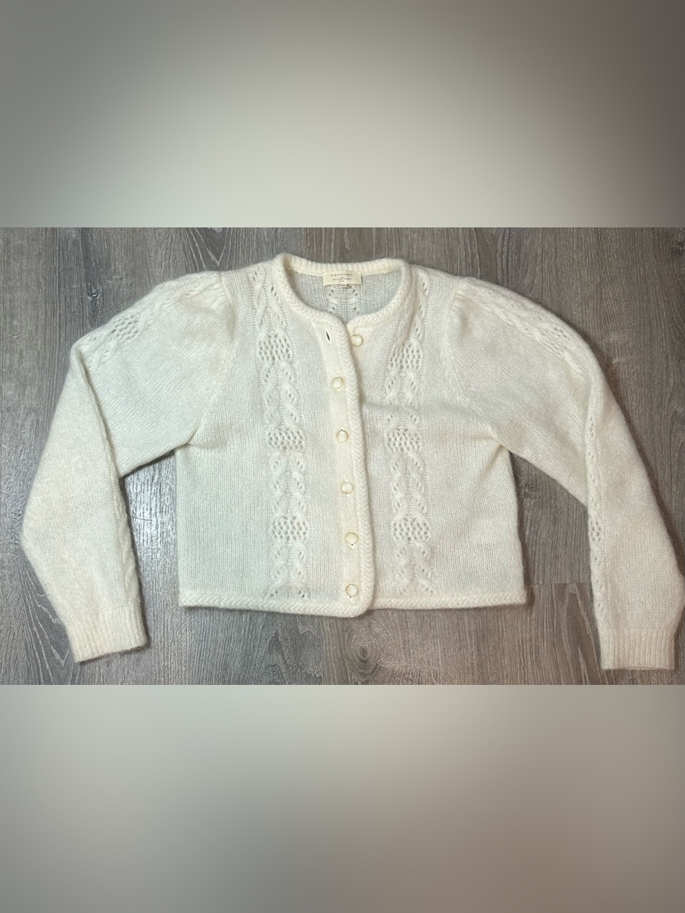 Sezane Cream Cropped Cable-Knit Button Cardigan
